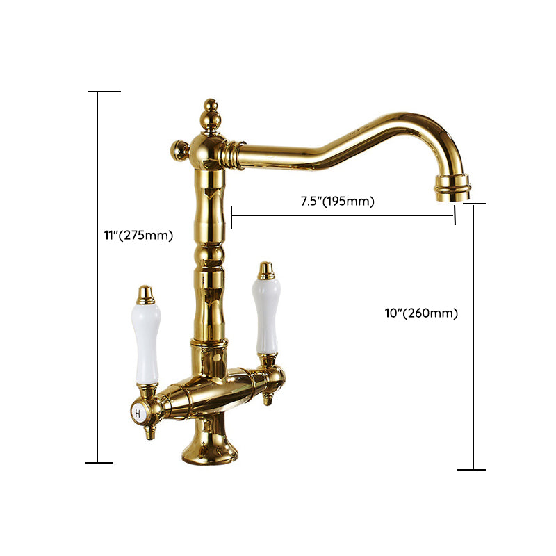 Traditional Kitchen Faucet Swivel Spout Gooseneck Double Handle Standard Kitchen Faucets Clearhalo 'Home Improvement' 'home_improvement' 'home_improvement_kitchen_faucets' 'Kitchen Faucets' 'Kitchen Remodel & Kitchen Fixtures' 'Kitchen Sinks & Faucet Components' 'kitchen_faucets' 6977940
