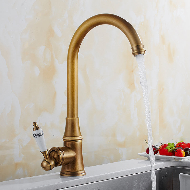 Traditional 1-Hole Kitchen Faucet Swivel Spout Gooseneck Standard Kitchen Faucets Brass Clearhalo 'Home Improvement' 'home_improvement' 'home_improvement_kitchen_faucets' 'Kitchen Faucets' 'Kitchen Remodel & Kitchen Fixtures' 'Kitchen Sinks & Faucet Components' 'kitchen_faucets' 6977941