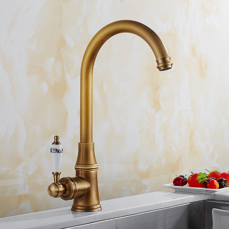 Traditional 1-Hole Kitchen Faucet Swivel Spout Gooseneck Standard Kitchen Faucets Clearhalo 'Home Improvement' 'home_improvement' 'home_improvement_kitchen_faucets' 'Kitchen Faucets' 'Kitchen Remodel & Kitchen Fixtures' 'Kitchen Sinks & Faucet Components' 'kitchen_faucets' 6977944