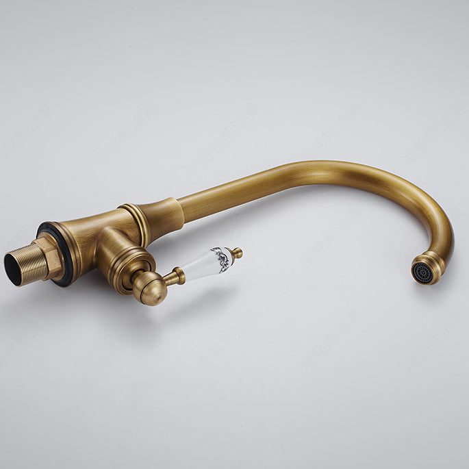 Traditional 1-Hole Kitchen Faucet Swivel Spout Gooseneck Standard Kitchen Faucets Clearhalo 'Home Improvement' 'home_improvement' 'home_improvement_kitchen_faucets' 'Kitchen Faucets' 'Kitchen Remodel & Kitchen Fixtures' 'Kitchen Sinks & Faucet Components' 'kitchen_faucets' 6977946