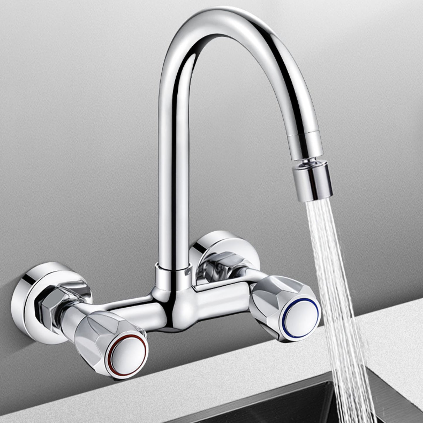 Contemporary Wall Mounted Pot Filler Faucet High Arch Swivel Spout 2 Hole Kitchen Faucet Clearhalo 'Home Improvement' 'home_improvement' 'home_improvement_kitchen_faucets' 'Kitchen Faucets' 'Kitchen Remodel & Kitchen Fixtures' 'Kitchen Sinks & Faucet Components' 'kitchen_faucets' 6977964