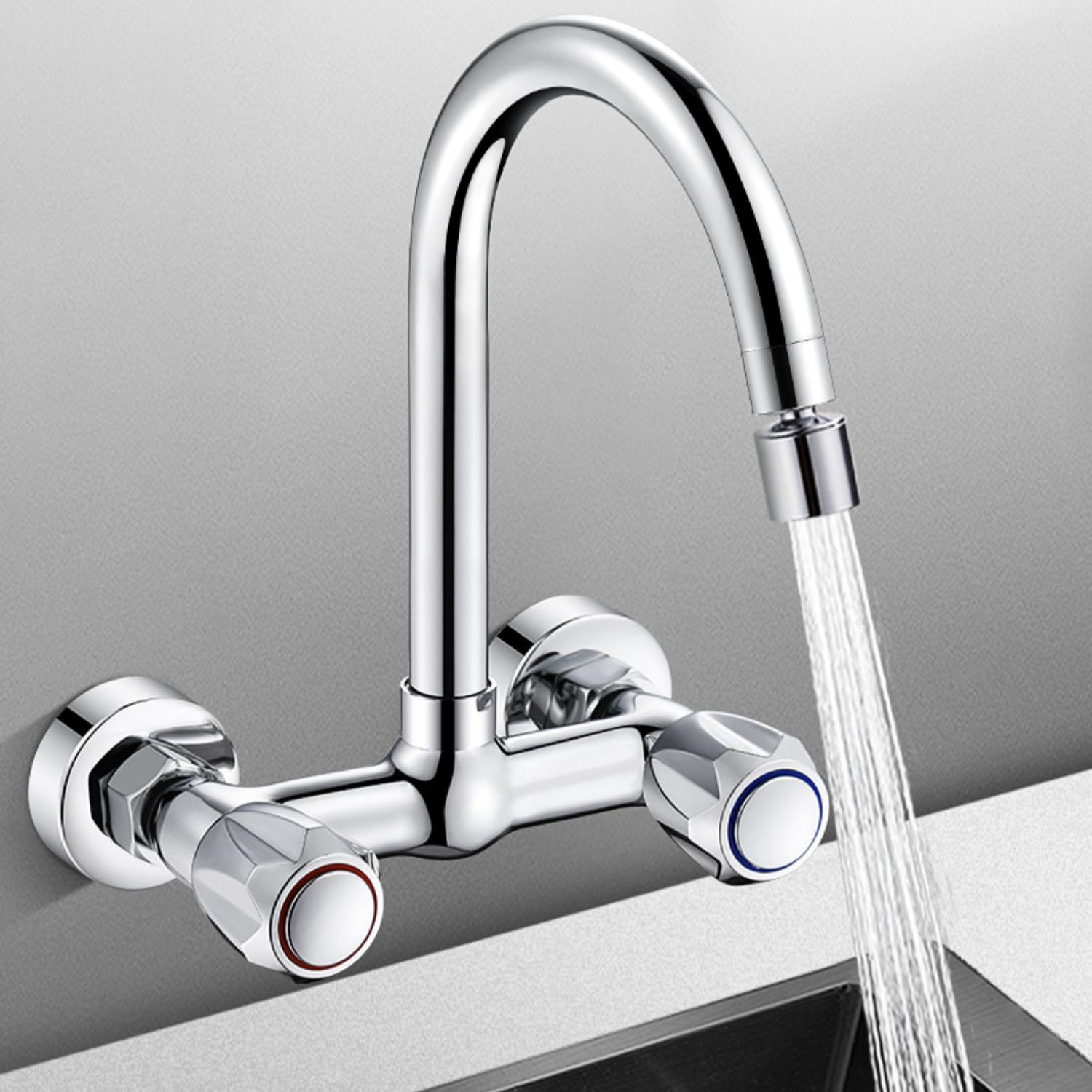 Contemporary Wall Mounted Pot Filler Faucet High Arch Swivel Spout 2 Hole Kitchen Faucet Clearhalo 'Home Improvement' 'home_improvement' 'home_improvement_kitchen_faucets' 'Kitchen Faucets' 'Kitchen Remodel & Kitchen Fixtures' 'Kitchen Sinks & Faucet Components' 'kitchen_faucets' 6977964
