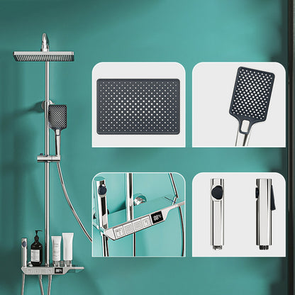 Chrome Shower System Modern Wall Mounted Shower Combo for Bathroom Chrome Clearhalo 'Bathroom Remodel & Bathroom Fixtures' 'Home Improvement' 'home_improvement' 'home_improvement_shower_faucets' 'Shower Faucets & Systems' 'shower_faucets' 'Showers & Bathtubs Plumbing' 'Showers & Bathtubs' 6978434