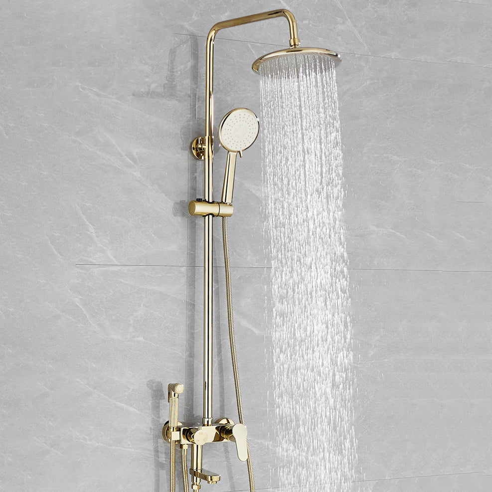 Contemporary Shower Head Combo Gold Wall Mounted Shower System Clearhalo 'Bathroom Remodel & Bathroom Fixtures' 'Home Improvement' 'home_improvement' 'home_improvement_shower_faucets' 'Shower Faucets & Systems' 'shower_faucets' 'Showers & Bathtubs Plumbing' 'Showers & Bathtubs' 6978499