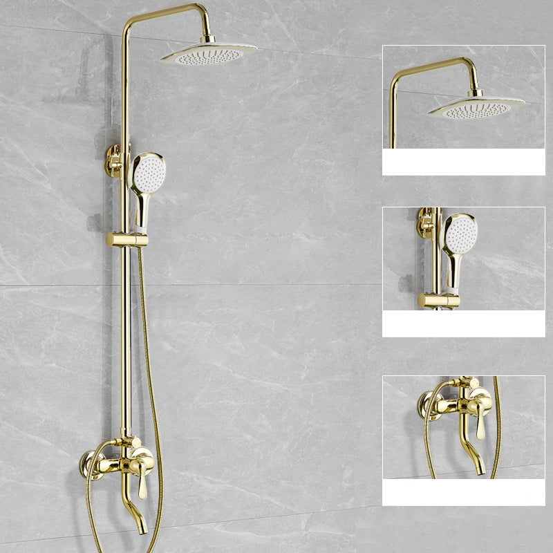 Contemporary Shower Head Combo Gold Wall Mounted Shower System Square 3 Clearhalo 'Bathroom Remodel & Bathroom Fixtures' 'Home Improvement' 'home_improvement' 'home_improvement_shower_faucets' 'Shower Faucets & Systems' 'shower_faucets' 'Showers & Bathtubs Plumbing' 'Showers & Bathtubs' 6978500