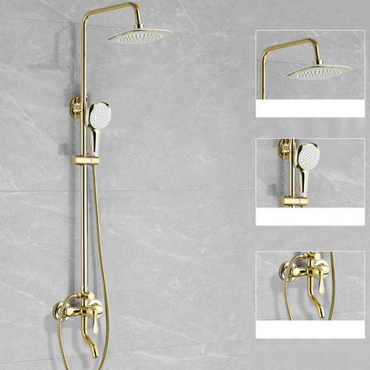 Contemporary Shower Head Combo Gold Wall Mounted Shower System Square 3 Clearhalo 'Bathroom Remodel & Bathroom Fixtures' 'Home Improvement' 'home_improvement' 'home_improvement_shower_faucets' 'Shower Faucets & Systems' 'shower_faucets' 'Showers & Bathtubs Plumbing' 'Showers & Bathtubs' 6978500