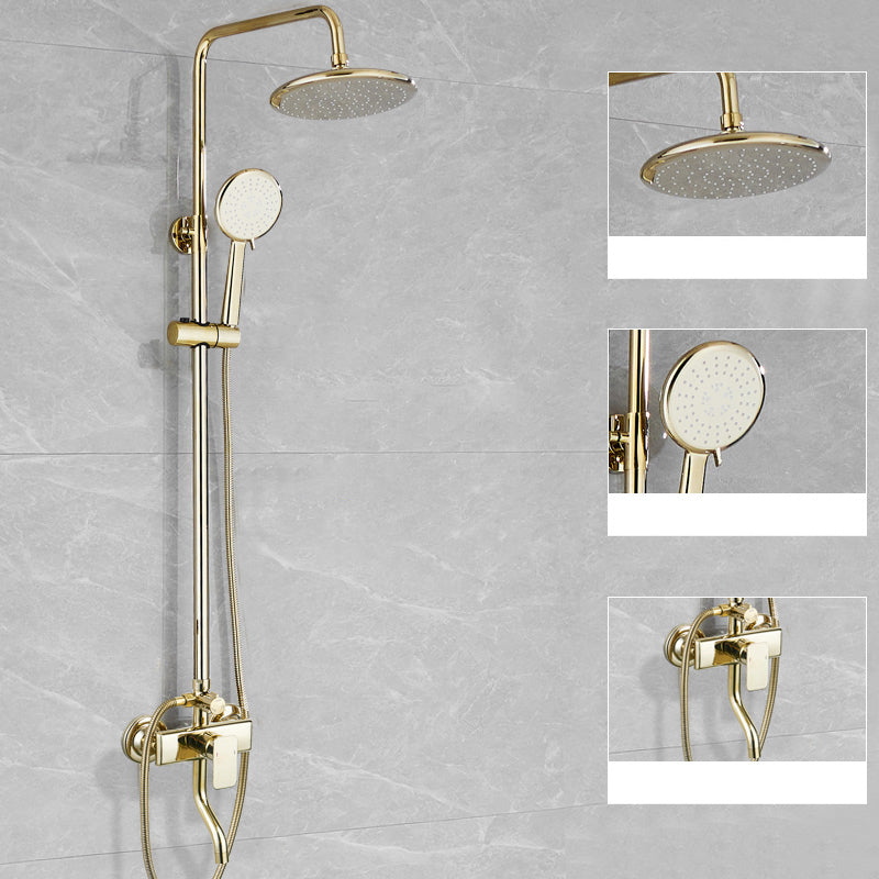 Contemporary Shower Head Combo Gold Wall Mounted Shower System Round 3 Clearhalo 'Bathroom Remodel & Bathroom Fixtures' 'Home Improvement' 'home_improvement' 'home_improvement_shower_faucets' 'Shower Faucets & Systems' 'shower_faucets' 'Showers & Bathtubs Plumbing' 'Showers & Bathtubs' 6978501