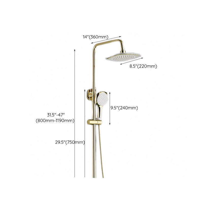 Contemporary Shower Head Combo Gold Wall Mounted Shower System Clearhalo 'Bathroom Remodel & Bathroom Fixtures' 'Home Improvement' 'home_improvement' 'home_improvement_shower_faucets' 'Shower Faucets & Systems' 'shower_faucets' 'Showers & Bathtubs Plumbing' 'Showers & Bathtubs' 6978509