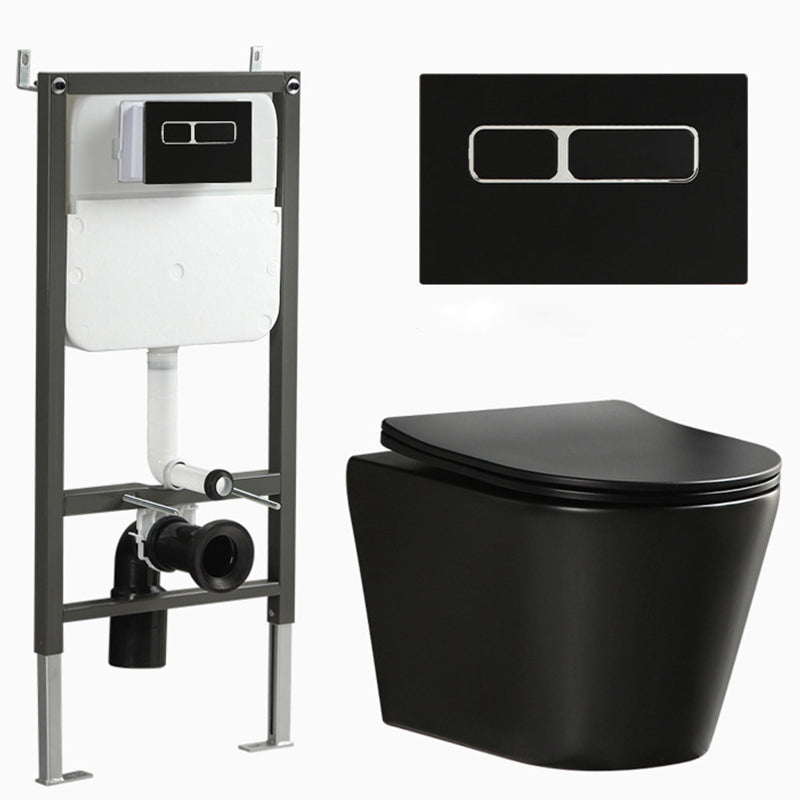 Contemporary Flush Toilet Wall Mount One-Piece Toilet Porcelain Toilet 14"L x 19"W x 15"H Black Toilet with Tanker Clearhalo 'Bathroom Remodel & Bathroom Fixtures' 'Home Improvement' 'home_improvement' 'home_improvement_toilets' 'Toilets & Bidets' 'Toilets' 6980669
