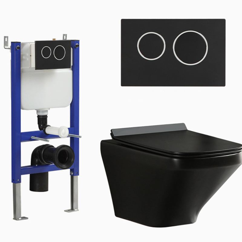 Contemporary Flush Toilet Wall Mount One-Piece Toilet Porcelain Toilet 15"L x 21"W x 14"H Black Toilet with Low Tanker Clearhalo 'Bathroom Remodel & Bathroom Fixtures' 'Home Improvement' 'home_improvement' 'home_improvement_toilets' 'Toilets & Bidets' 'Toilets' 6980673