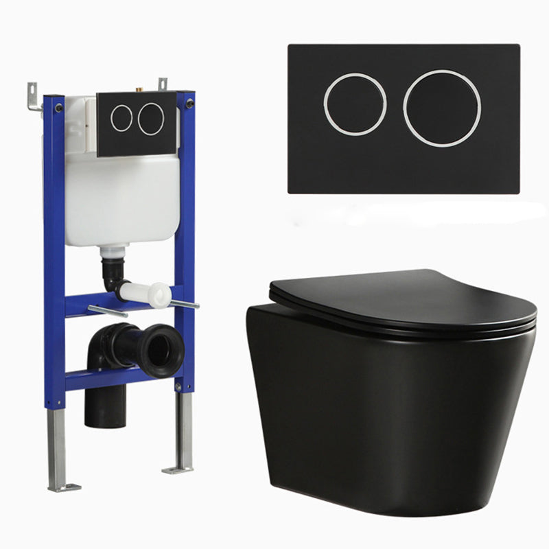 Contemporary Flush Toilet Wall Mount One-Piece Toilet Porcelain Toilet 14"L x 19"W x 15"H Black Toilet with Low Tanker Clearhalo 'Bathroom Remodel & Bathroom Fixtures' 'Home Improvement' 'home_improvement' 'home_improvement_toilets' 'Toilets & Bidets' 'Toilets' 6980675