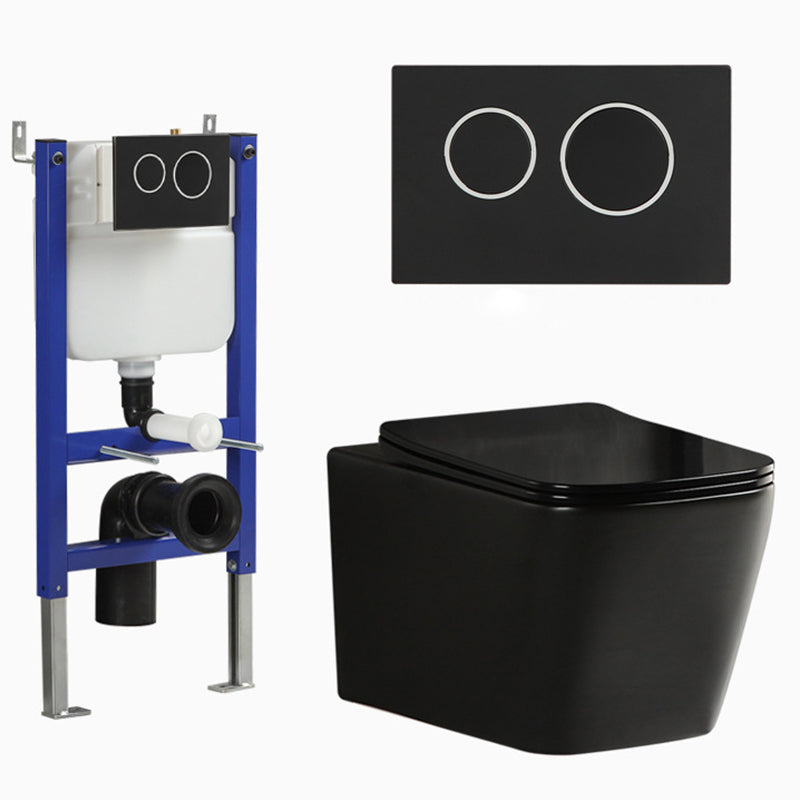 Contemporary Flush Toilet Wall Mount One-Piece Toilet Porcelain Toilet 13"L x 20"W x 13"H Black Toilet with Low Tanker Clearhalo 'Bathroom Remodel & Bathroom Fixtures' 'Home Improvement' 'home_improvement' 'home_improvement_toilets' 'Toilets & Bidets' 'Toilets' 6980676