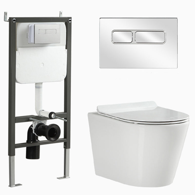 Contemporary Flush Toilet Wall Mount One-Piece Toilet Porcelain Toilet 14"L x 19"W x 15"H White Toilet with Tanker Clearhalo 'Bathroom Remodel & Bathroom Fixtures' 'Home Improvement' 'home_improvement' 'home_improvement_toilets' 'Toilets & Bidets' 'Toilets' 6980678