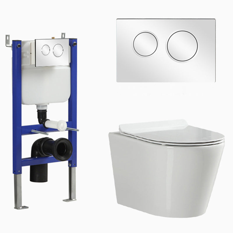 Contemporary Flush Toilet Wall Mount One-Piece Toilet Porcelain Toilet 14"L x 19"W x 15"H White Toilet with Low Tanker Clearhalo 'Bathroom Remodel & Bathroom Fixtures' 'Home Improvement' 'home_improvement' 'home_improvement_toilets' 'Toilets & Bidets' 'Toilets' 6980686