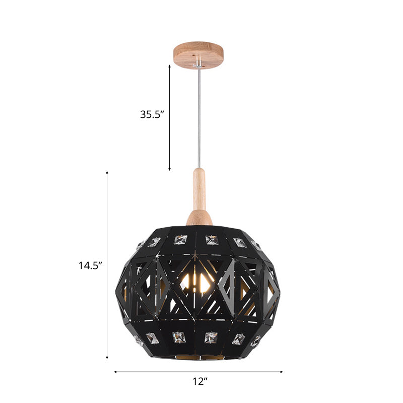 Metal Etched Globe Pendant Light 1 Light Vintage Hanging Lamp with Crystal for Study Room Clearhalo 'Art Deco Pendants' 'Black' 'Cast Iron' 'Ceiling Lights' 'Ceramic' 'Crystal' 'Industrial Pendants' 'Industrial' 'Metal' 'Middle Century Pendants' 'Pendant Lights' 'Pendants' 'Rustic Pendants' 'Tiffany' Lighting' 69821