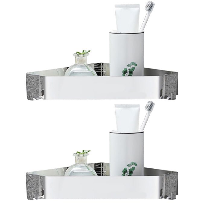 Stainless Steel Bathroom Accessory Set Modern Triangle Basket Silver 2 Piece Set Clearhalo 'Bathroom Hardware Sets' 'Bathroom Hardware' 'Bathroom Remodel & Bathroom Fixtures' 'bathroom_hardware_sets' 'Home Improvement' 'home_improvement' 'home_improvement_bathroom_hardware_sets' 6996867