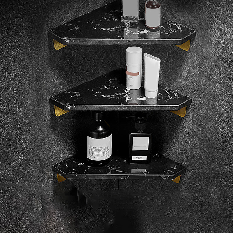 Aluminum Bathroom Accessory Set 1.57 Inches Tall Marble Bath Shelf Black Triangle 3 Piece Set Clearhalo 'Bathroom Hardware Sets' 'Bathroom Hardware' 'Bathroom Remodel & Bathroom Fixtures' 'bathroom_hardware_sets' 'Home Improvement' 'home_improvement' 'home_improvement_bathroom_hardware_sets' 6996920