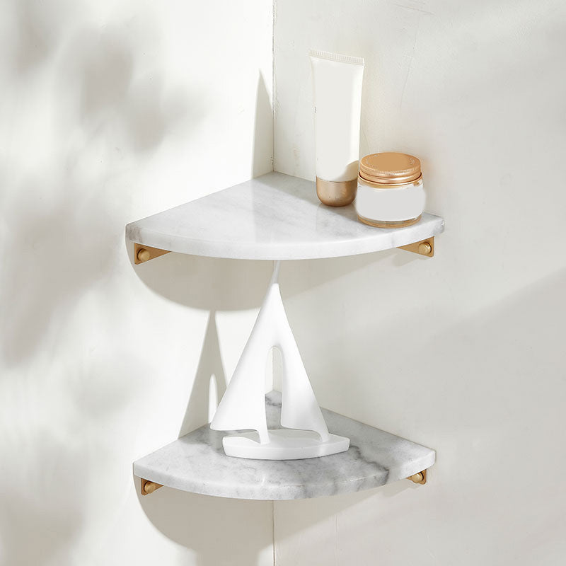 2 Piece Marble Bath Shelf Brass Bathroom Hardware Set in White/Green White 2 Piece Set Clearhalo 'Bathroom Hardware Sets' 'Bathroom Hardware' 'Bathroom Remodel & Bathroom Fixtures' 'bathroom_hardware_sets' 'Home Improvement' 'home_improvement' 'home_improvement_bathroom_hardware_sets' 6996946