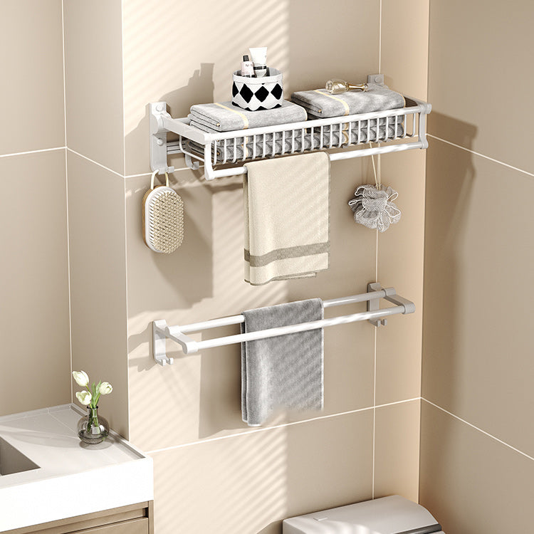 Modern Style Bathroom Accessory Set with Bath Shelf/Towel Bar/Toilet Brush in White Towel Rack with Towel Bar Clearhalo 'Bathroom Hardware Sets' 'Bathroom Hardware' 'Bathroom Remodel & Bathroom Fixtures' 'bathroom_hardware_sets' 'Home Improvement' 'home_improvement' 'home_improvement_bathroom_hardware_sets' 6996960