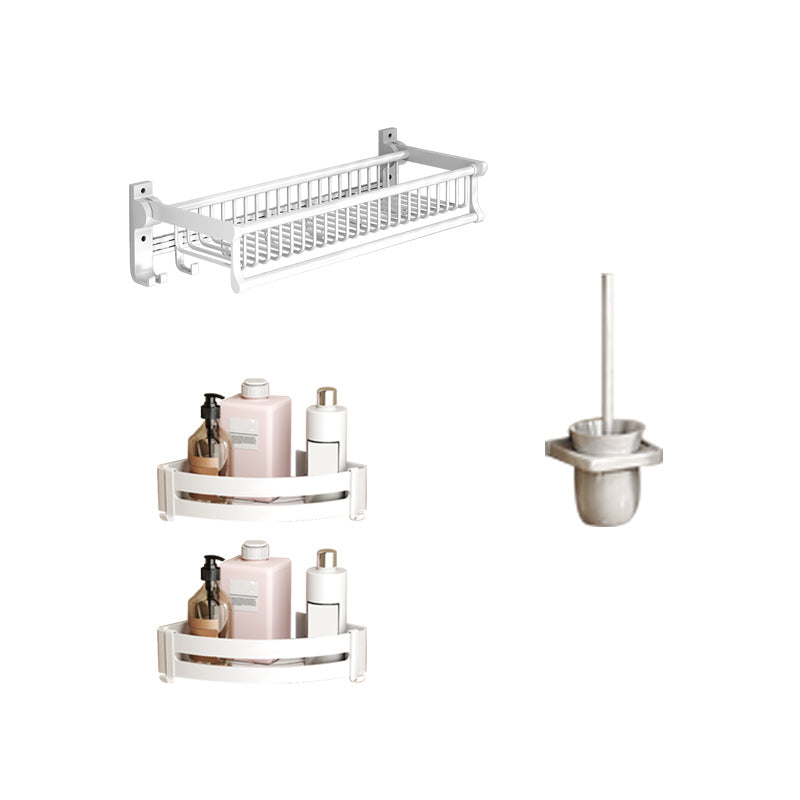 Modern Style Bathroom Accessory Set with Bath Shelf/Towel Bar/Toilet Brush in White 4-Piece Set (Toilet Brush) Clearhalo 'Bathroom Hardware Sets' 'Bathroom Hardware' 'Bathroom Remodel & Bathroom Fixtures' 'bathroom_hardware_sets' 'Home Improvement' 'home_improvement' 'home_improvement_bathroom_hardware_sets' 6996963