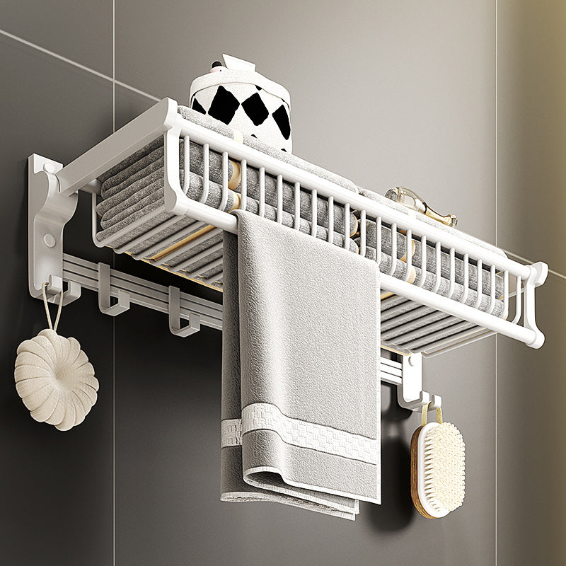 Modern Style Bathroom Accessory Set with Bath Shelf/Towel Bar/Toilet Brush in White Clearhalo 'Bathroom Hardware Sets' 'Bathroom Hardware' 'Bathroom Remodel & Bathroom Fixtures' 'bathroom_hardware_sets' 'Home Improvement' 'home_improvement' 'home_improvement_bathroom_hardware_sets' 6996974