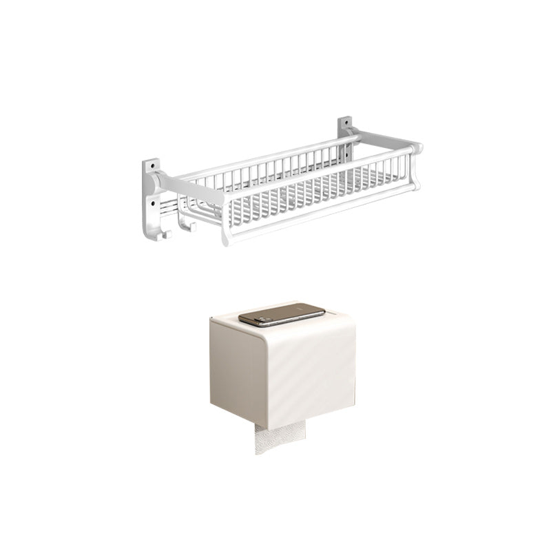 Modern Style Bathroom Accessory Set with Bath Shelf/Towel Bar/Toilet Brush in White Towel Rack with Toilet Paper Holder Clearhalo 'Bathroom Hardware Sets' 'Bathroom Hardware' 'Bathroom Remodel & Bathroom Fixtures' 'bathroom_hardware_sets' 'Home Improvement' 'home_improvement' 'home_improvement_bathroom_hardware_sets' 6996977