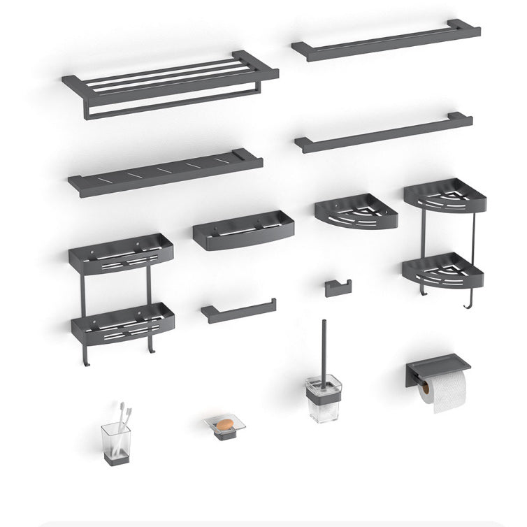 Gray Contemporary Bathroom Hardware Set Brushed Gray Bath Shelf/Paper Holder/Towel Bar Clearhalo 'Bathroom Hardware Sets' 'Bathroom Hardware' 'Bathroom Remodel & Bathroom Fixtures' 'bathroom_hardware_sets' 'Home Improvement' 'home_improvement' 'home_improvement_bathroom_hardware_sets' 6997023