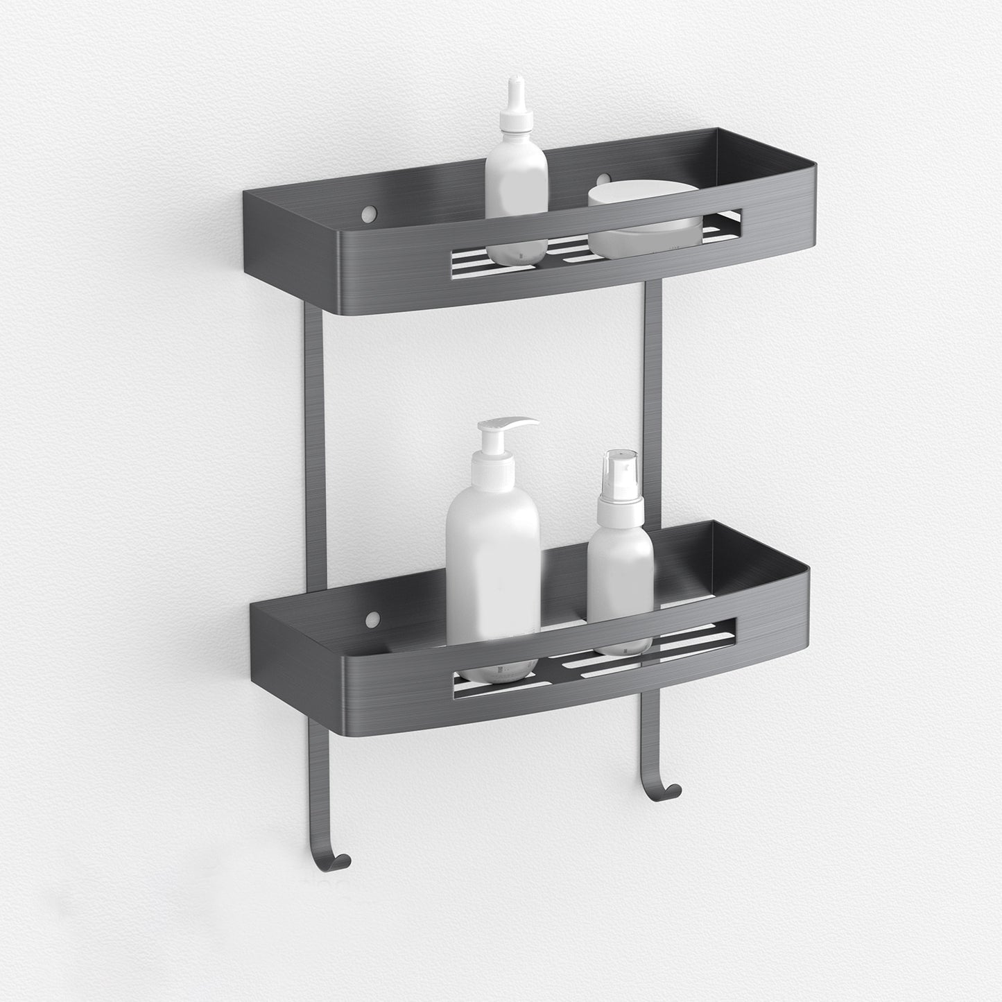 Gray Contemporary Bathroom Hardware Set Brushed Gray Bath Shelf/Paper Holder/Towel Bar Double Layer Square Bath Shelves Clearhalo 'Bathroom Hardware Sets' 'Bathroom Hardware' 'Bathroom Remodel & Bathroom Fixtures' 'bathroom_hardware_sets' 'Home Improvement' 'home_improvement' 'home_improvement_bathroom_hardware_sets' 6997031