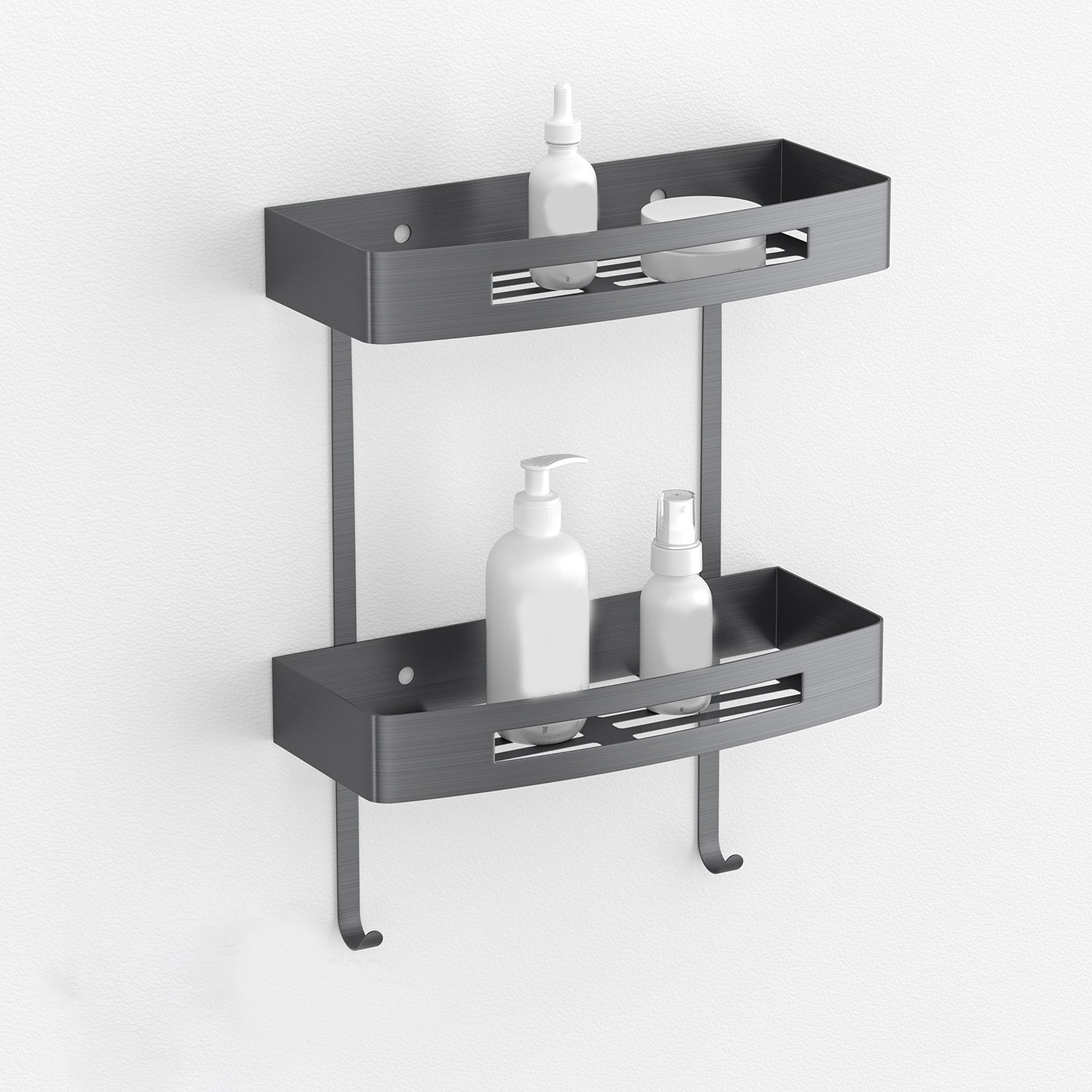 Gray Contemporary Bathroom Hardware Set Brushed Gray Bath Shelf/Paper Holder/Towel Bar Double Layer Square Bath Shelves Clearhalo 'Bathroom Hardware Sets' 'Bathroom Hardware' 'Bathroom Remodel & Bathroom Fixtures' 'bathroom_hardware_sets' 'Home Improvement' 'home_improvement' 'home_improvement_bathroom_hardware_sets' 6997031