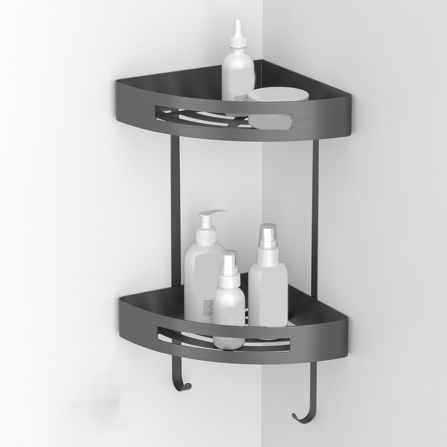 Gray Contemporary Bathroom Hardware Set Brushed Gray Bath Shelf/Paper Holder/Towel Bar Double Layer Triangle Bath Shelves Clearhalo 'Bathroom Hardware Sets' 'Bathroom Hardware' 'Bathroom Remodel & Bathroom Fixtures' 'bathroom_hardware_sets' 'Home Improvement' 'home_improvement' 'home_improvement_bathroom_hardware_sets' 6997033