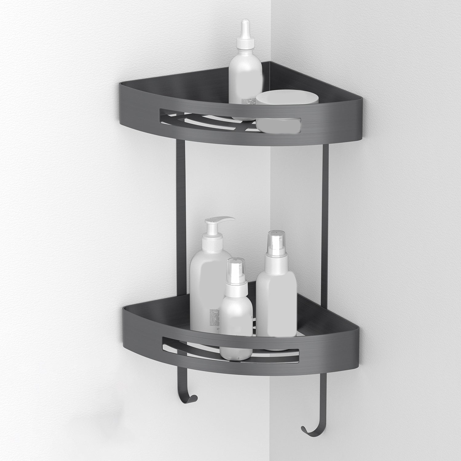 Gray Contemporary Bathroom Hardware Set Brushed Gray Bath Shelf/Paper Holder/Towel Bar Double Layer Triangle Bath Shelves Clearhalo 'Bathroom Hardware Sets' 'Bathroom Hardware' 'Bathroom Remodel & Bathroom Fixtures' 'bathroom_hardware_sets' 'Home Improvement' 'home_improvement' 'home_improvement_bathroom_hardware_sets' 6997033