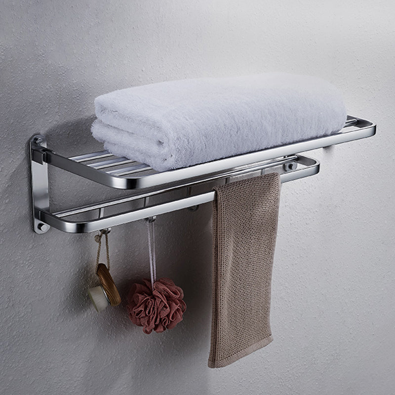 Modern Bathroom Accessory Set with Bathe Shelf/Robe Hooks/Towel Bar in Aluminum Clearhalo 'Bathroom Hardware Sets' 'Bathroom Hardware' 'Bathroom Remodel & Bathroom Fixtures' 'bathroom_hardware_sets' 'Home Improvement' 'home_improvement' 'home_improvement_bathroom_hardware_sets' 6997078