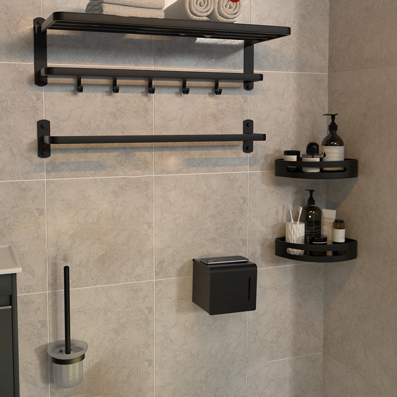 7-Piece Modern Bathroom Accessory Set Matte Black Bathroom Set with Towel Bar/Bath Shelf Black 6-Piece Set Clearhalo 'Bathroom Hardware Sets' 'Bathroom Hardware' 'Bathroom Remodel & Bathroom Fixtures' 'bathroom_hardware_sets' 'Home Improvement' 'home_improvement' 'home_improvement_bathroom_hardware_sets' 6997093