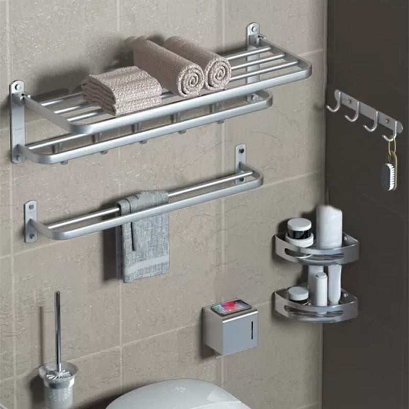7-Piece Modern Bathroom Accessory Set Matte Black Bathroom Set with Towel Bar/Bath Shelf Silver 7-Piece Set Clearhalo 'Bathroom Hardware Sets' 'Bathroom Hardware' 'Bathroom Remodel & Bathroom Fixtures' 'bathroom_hardware_sets' 'Home Improvement' 'home_improvement' 'home_improvement_bathroom_hardware_sets' 6997097