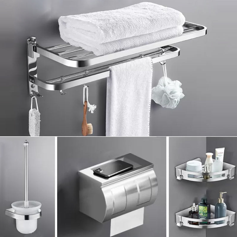 Modern 7 Piece Bathroom Accessory Set Polished Chrome Bathroom Hardware Standard 5-Piece Set (Toilet Paper Holder) Clearhalo 'Bathroom Hardware Sets' 'Bathroom Hardware' 'Bathroom Remodel & Bathroom Fixtures' 'bathroom_hardware_sets' 'Home Improvement' 'home_improvement' 'home_improvement_bathroom_hardware_sets' 6997153