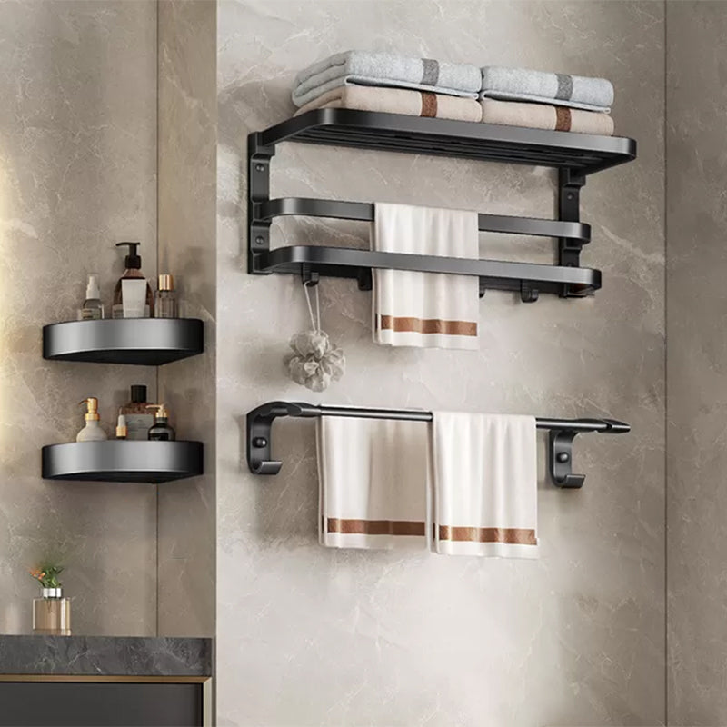Aluminum Modern 7-Piece Bathroom Accessory Set Black Bathroom Hardware Double Ring 4-Piece Set (Towel Bar) Clearhalo 'Bathroom Hardware Sets' 'Bathroom Hardware' 'Bathroom Remodel & Bathroom Fixtures' 'bathroom_hardware_sets' 'Home Improvement' 'home_improvement' 'home_improvement_bathroom_hardware_sets' 6997164