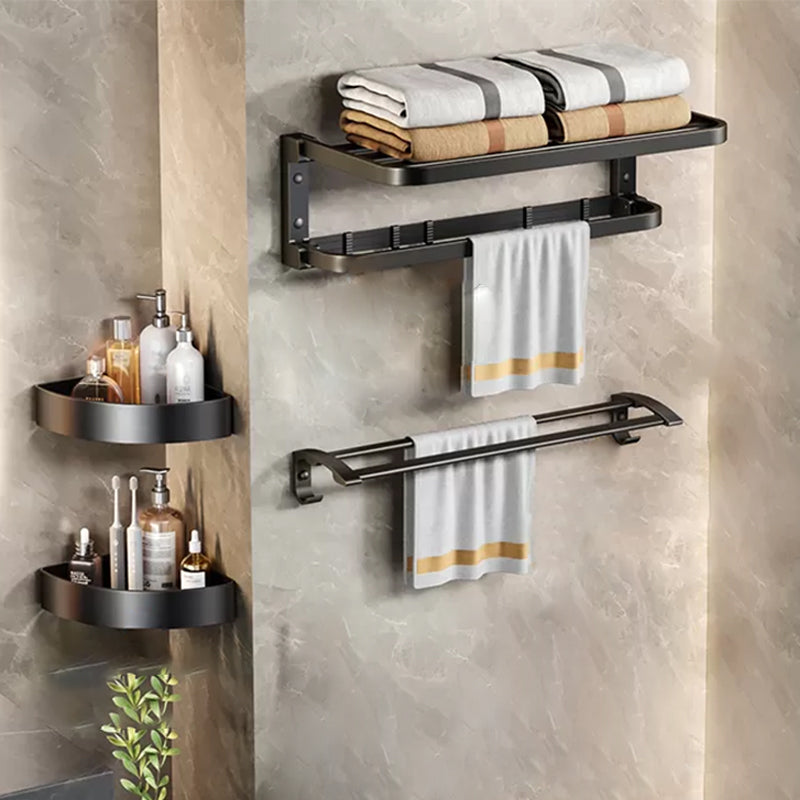 Aluminum Modern 7-Piece Bathroom Accessory Set Black Bathroom Hardware Folding 4-Piece Set (Towel Bar) Clearhalo 'Bathroom Hardware Sets' 'Bathroom Hardware' 'Bathroom Remodel & Bathroom Fixtures' 'bathroom_hardware_sets' 'Home Improvement' 'home_improvement' 'home_improvement_bathroom_hardware_sets' 6997177