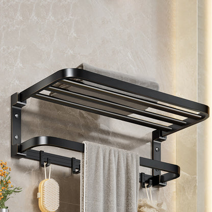 Aluminum Modern 7-Piece Bathroom Accessory Set Black Bathroom Hardware Folding Clearhalo 'Bathroom Hardware Sets' 'Bathroom Hardware' 'Bathroom Remodel & Bathroom Fixtures' 'bathroom_hardware_sets' 'Home Improvement' 'home_improvement' 'home_improvement_bathroom_hardware_sets' 6997180
