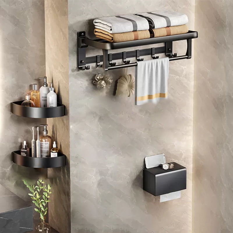 Aluminum Modern 7-Piece Bathroom Accessory Set Black Bathroom Hardware Thickened Fund 4-Piece Set (Toilet Paper Holder) Clearhalo 'Bathroom Hardware Sets' 'Bathroom Hardware' 'Bathroom Remodel & Bathroom Fixtures' 'bathroom_hardware_sets' 'Home Improvement' 'home_improvement' 'home_improvement_bathroom_hardware_sets' 6997188