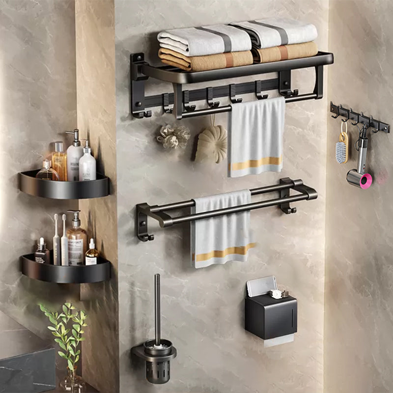 Aluminum Modern 7-Piece Bathroom Accessory Set Black Bathroom Hardware Thickened Fund 7-Piece Set Clearhalo 'Bathroom Hardware Sets' 'Bathroom Hardware' 'Bathroom Remodel & Bathroom Fixtures' 'bathroom_hardware_sets' 'Home Improvement' 'home_improvement' 'home_improvement_bathroom_hardware_sets' 6997189