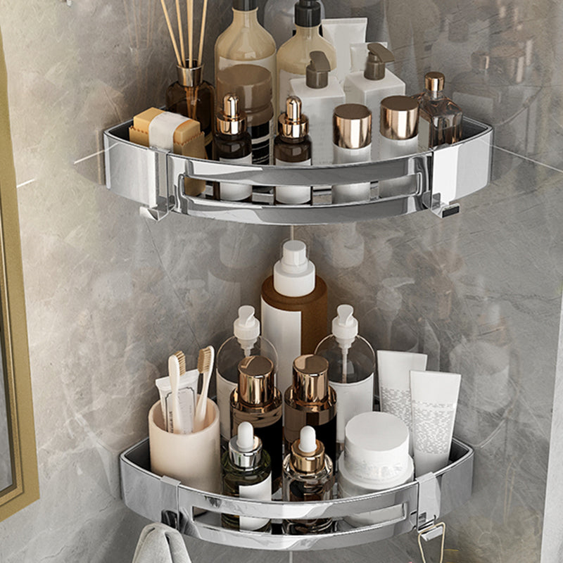 Silver Bathroom Accessories Hardware Set Modern Bathroom Accessory Kit 2-Piece Set (Triangular Bath Shelf) Clearhalo 'Bathroom Hardware Sets' 'Bathroom Hardware' 'Bathroom Remodel & Bathroom Fixtures' 'bathroom_hardware_sets' 'Home Improvement' 'home_improvement' 'home_improvement_bathroom_hardware_sets' 6997209