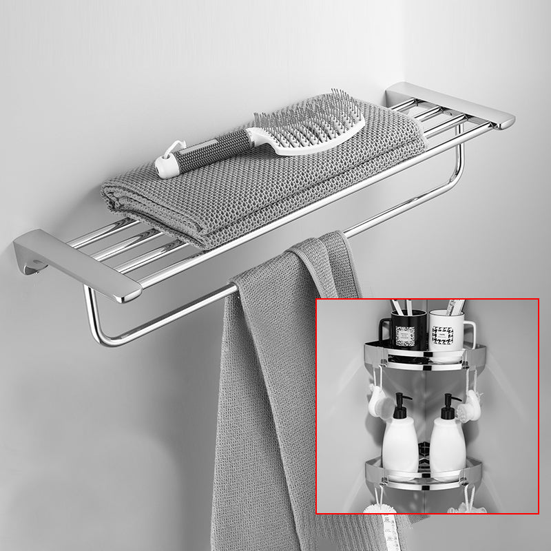 Silver Bathroom Accessories Hardware Set Modern Bathroom Accessory Kit 3-Piece Set (Triangle Bath Shelf) Clearhalo 'Bathroom Hardware Sets' 'Bathroom Hardware' 'Bathroom Remodel & Bathroom Fixtures' 'bathroom_hardware_sets' 'Home Improvement' 'home_improvement' 'home_improvement_bathroom_hardware_sets' 6997214