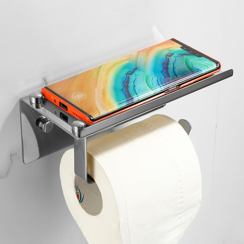 Silver Bathroom Accessories Hardware Set Modern Bathroom Accessory Kit Flat Monocular Tissue Holder Clearhalo 'Bathroom Hardware Sets' 'Bathroom Hardware' 'Bathroom Remodel & Bathroom Fixtures' 'bathroom_hardware_sets' 'Home Improvement' 'home_improvement' 'home_improvement_bathroom_hardware_sets' 6997218