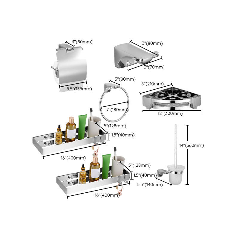 Silver Bathroom Accessories Hardware Set Modern Bathroom Accessory Kit Clearhalo 'Bathroom Hardware Sets' 'Bathroom Hardware' 'Bathroom Remodel & Bathroom Fixtures' 'bathroom_hardware_sets' 'Home Improvement' 'home_improvement' 'home_improvement_bathroom_hardware_sets' 6997221