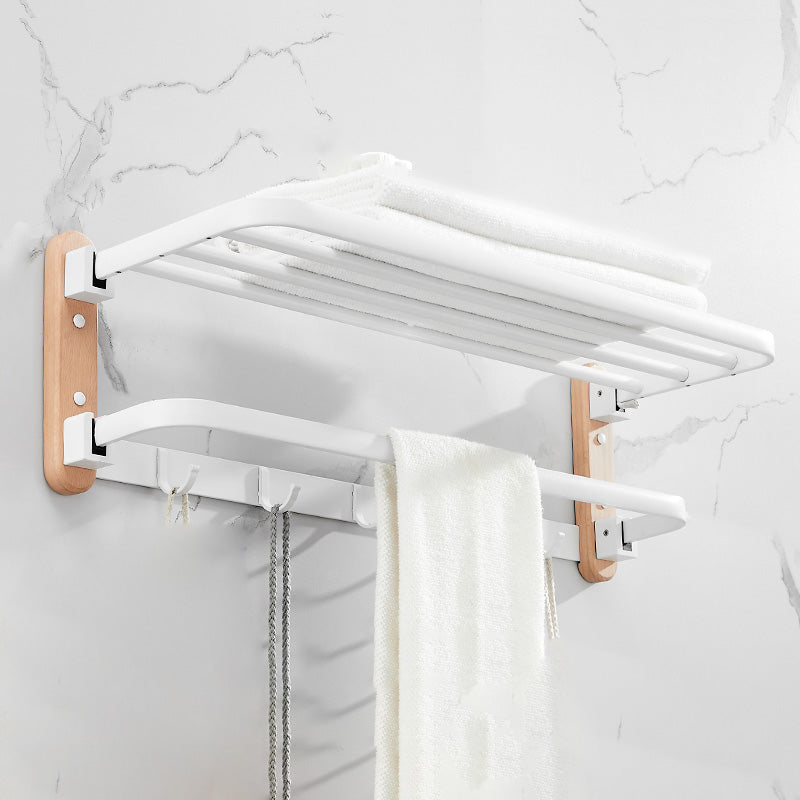 White 7-piece Bathroom Accessory Set Wood and Metal Bathroom Set Towel Rack (24"L) Clearhalo 'Bathroom Hardware Sets' 'Bathroom Hardware' 'Bathroom Remodel & Bathroom Fixtures' 'bathroom_hardware_sets' 'Home Improvement' 'home_improvement' 'home_improvement_bathroom_hardware_sets' 6997234