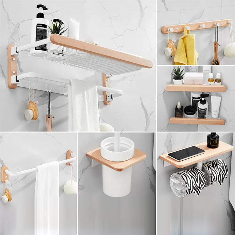 White 7-piece Bathroom Accessory Set Wood and Metal Bathroom Set 7-Piece Set Clearhalo 'Bathroom Hardware Sets' 'Bathroom Hardware' 'Bathroom Remodel & Bathroom Fixtures' 'bathroom_hardware_sets' 'Home Improvement' 'home_improvement' 'home_improvement_bathroom_hardware_sets' 6997236