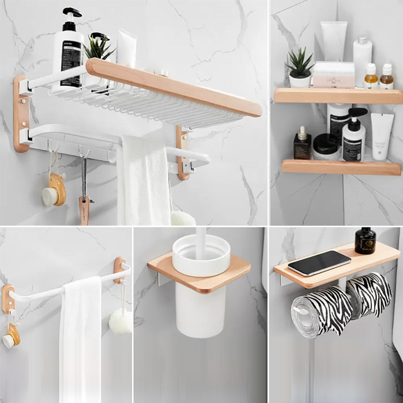 White 7-piece Bathroom Accessory Set Wood and Metal Bathroom Set 6-Piece Set Clearhalo 'Bathroom Hardware Sets' 'Bathroom Hardware' 'Bathroom Remodel & Bathroom Fixtures' 'bathroom_hardware_sets' 'Home Improvement' 'home_improvement' 'home_improvement_bathroom_hardware_sets' 6997238