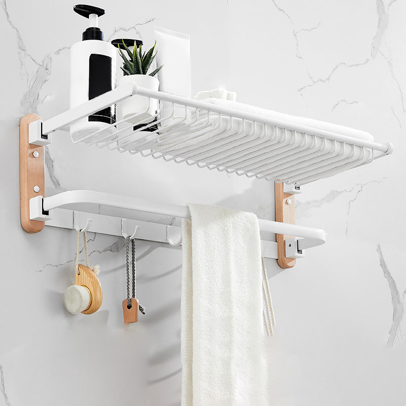 White 7-piece Bathroom Accessory Set Wood and Metal Bathroom Set Foldable Towel Rack (24"L) Clearhalo 'Bathroom Hardware Sets' 'Bathroom Hardware' 'Bathroom Remodel & Bathroom Fixtures' 'bathroom_hardware_sets' 'Home Improvement' 'home_improvement' 'home_improvement_bathroom_hardware_sets' 6997240