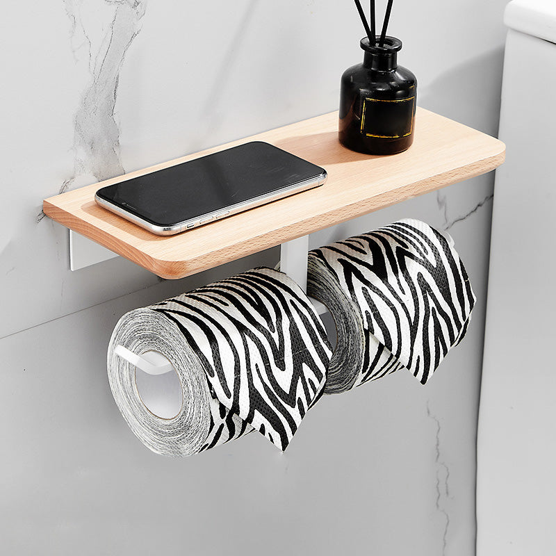 White 7-piece Bathroom Accessory Set Wood and Metal Bathroom Set Flat Paper Towel Holder-Double Clearhalo 'Bathroom Hardware Sets' 'Bathroom Hardware' 'Bathroom Remodel & Bathroom Fixtures' 'bathroom_hardware_sets' 'Home Improvement' 'home_improvement' 'home_improvement_bathroom_hardware_sets' 6997245