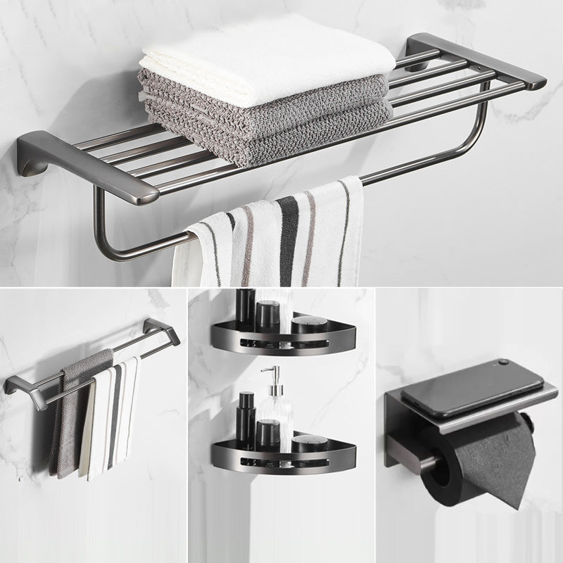 Modern Bathroom Accessories Hardware Set Grey Bathroom Accessory Kit 5-Piece Set (Toilet Paper Holder) Clearhalo 'Bathroom Hardware Sets' 'Bathroom Hardware' 'Bathroom Remodel & Bathroom Fixtures' 'bathroom_hardware_sets' 'Home Improvement' 'home_improvement' 'home_improvement_bathroom_hardware_sets' 6997266